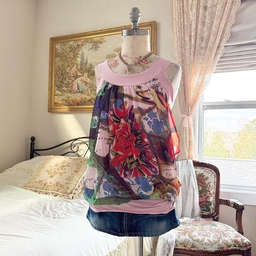 floral fairy tank top Y2K floral chiffon tank top 123 size large